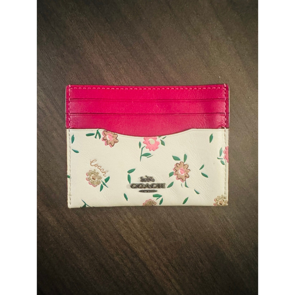 Coach Floral Card Holder White/Pink One Size - Picture 2 of 3